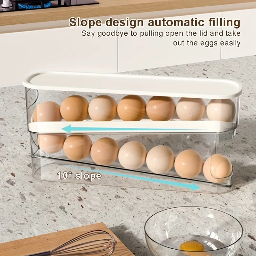 Automatic Rolling Egg Holder Rack Bilayer Fridge Storage Box Ladder Style Egg Organizer Dispenser F 3