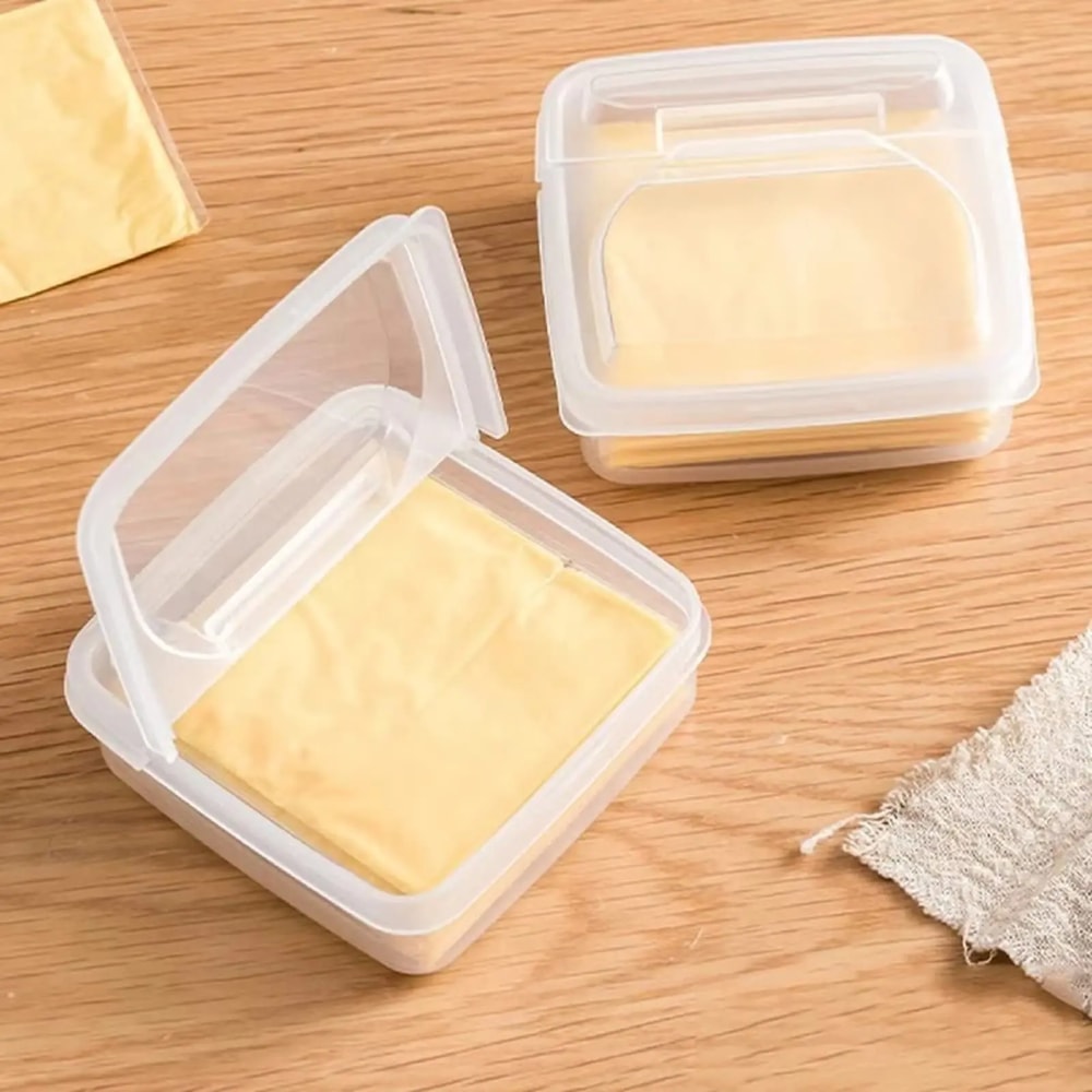 Clear Plastic Sliced Cheese Container for Fridge Butter Block Cheese Slice Storage Box with Flip Lid Refrigerator Food