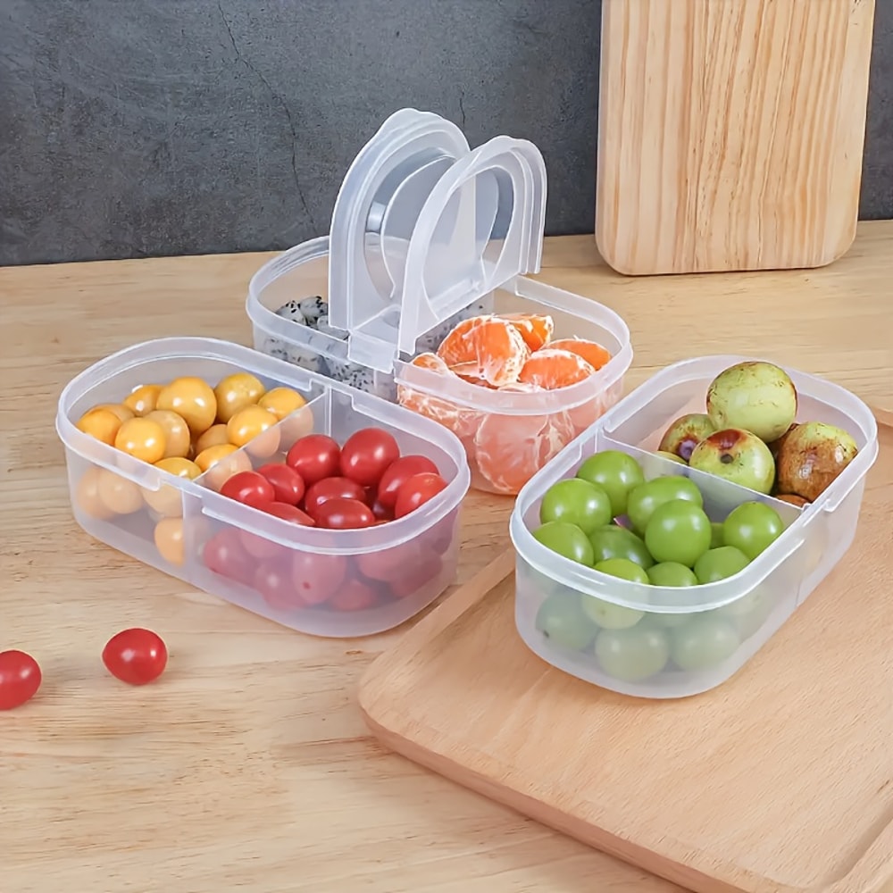 Reusable Dual Compartment Food Storage Container Plastic Sealed For Spices Lunch Herbs Kitchen Camp 0