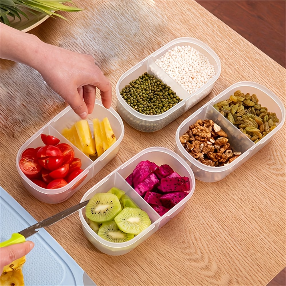 Reusable Dual Compartment Food Storage Container Plastic Sealed For Spices Lunch Herbs Kitchen Camp 2
