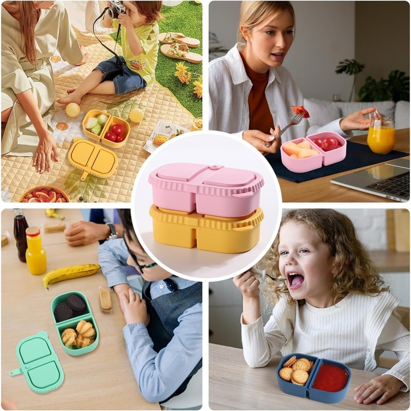 Double Compartment Snackle Box Leakproof Sauce Salad Box Premium Silicone Reusable Snack Containers 4