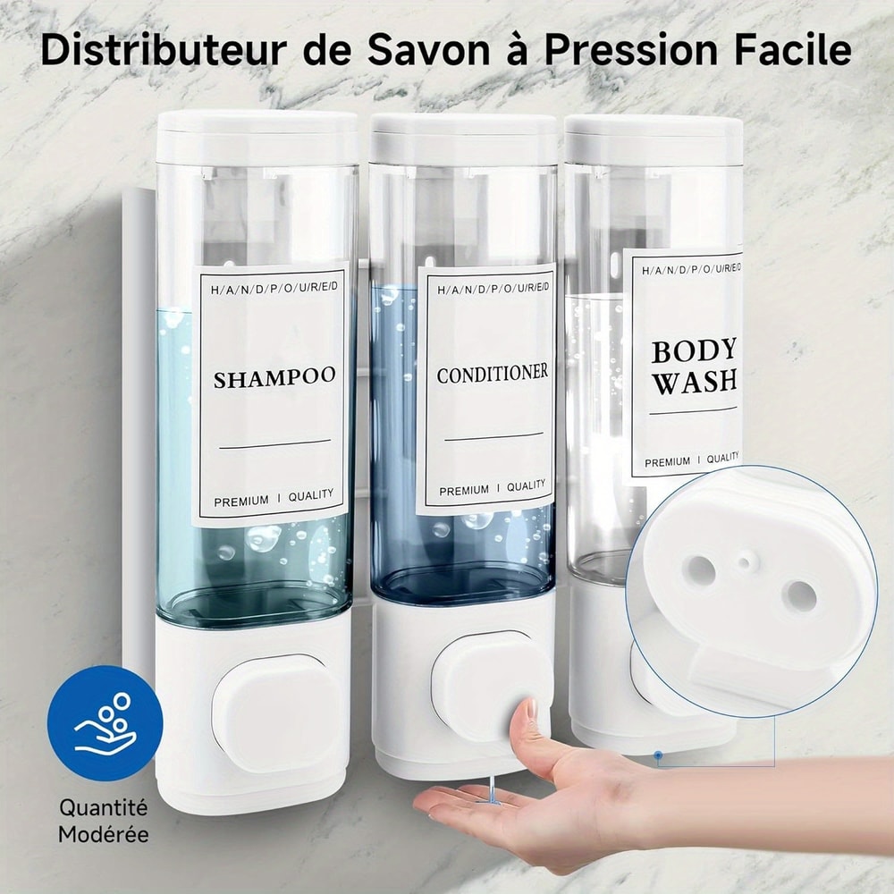 Shampoo And Conditioner Dispenser Wallmounted Soap Dispenser No Drilling Required ABS Material Show 1