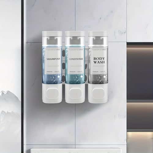 Shampoo and Conditioner Dispenser Wall-mounted Soap Dispenser No Drilling Required ABS Material Shower Gel Dispenser