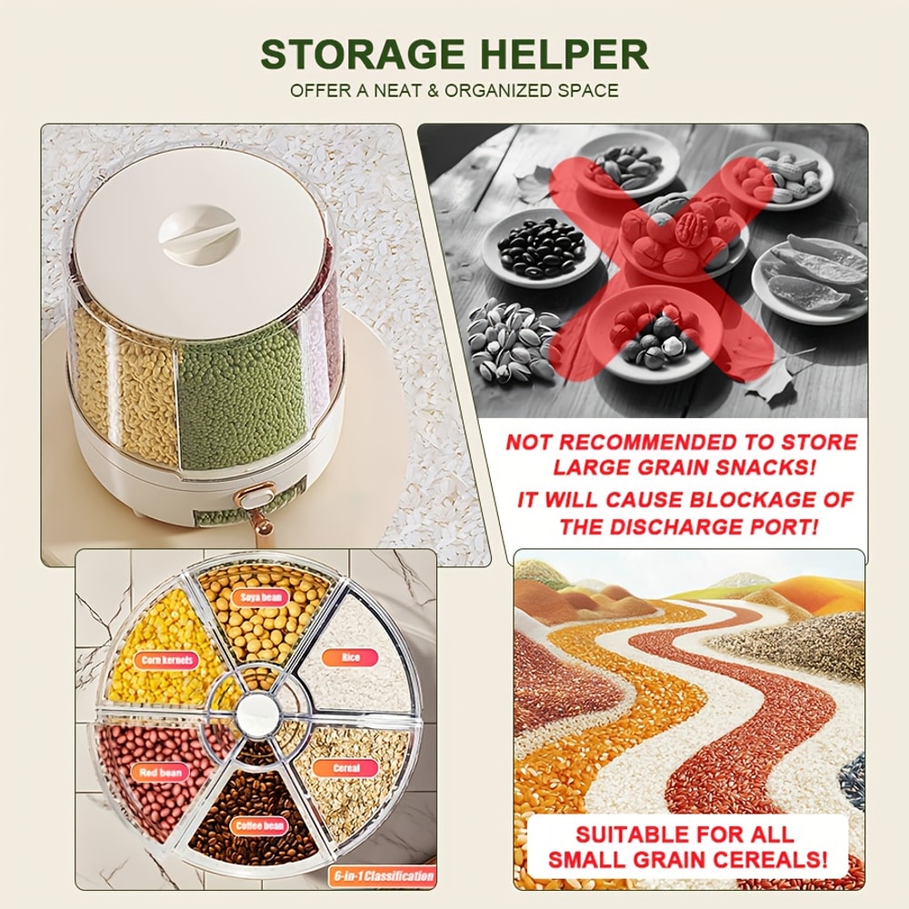 Cereal Dispenser Compartment Rotating PP Plastic Dry Food Dispenser For Kitchen 2