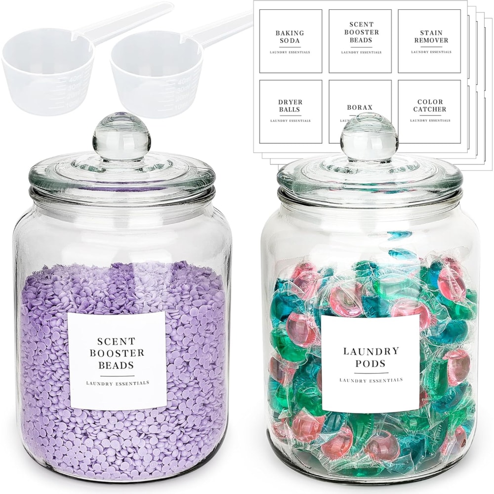 Half Gallon Storage Containers With Spoons Glass Jars With Airtight Lids And Labels For Laundry Det 5