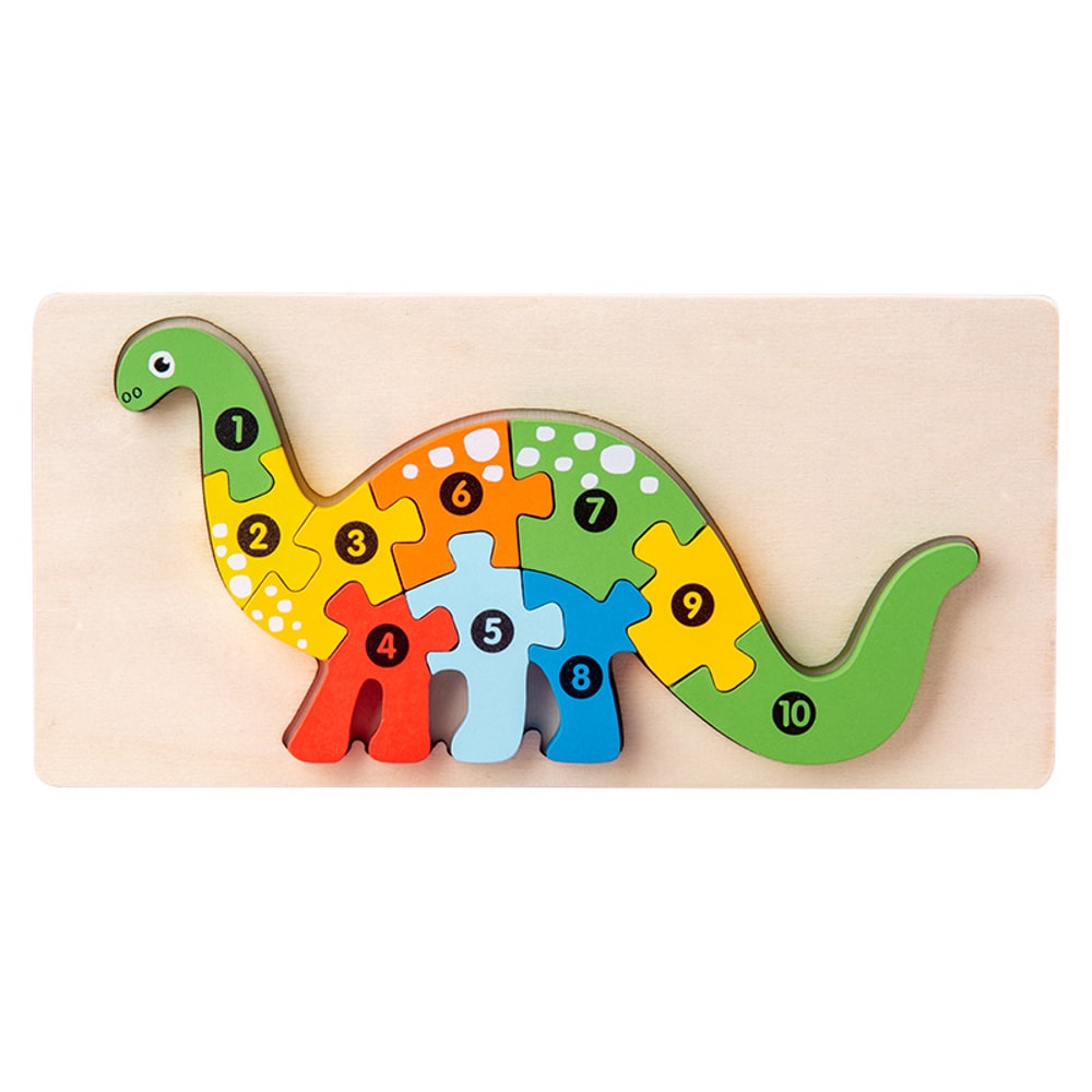 3D Stereoscopic Montessori Wooden Puzzle Cartoon Dinosaur Animal Shape Color Cognitive Educational 6