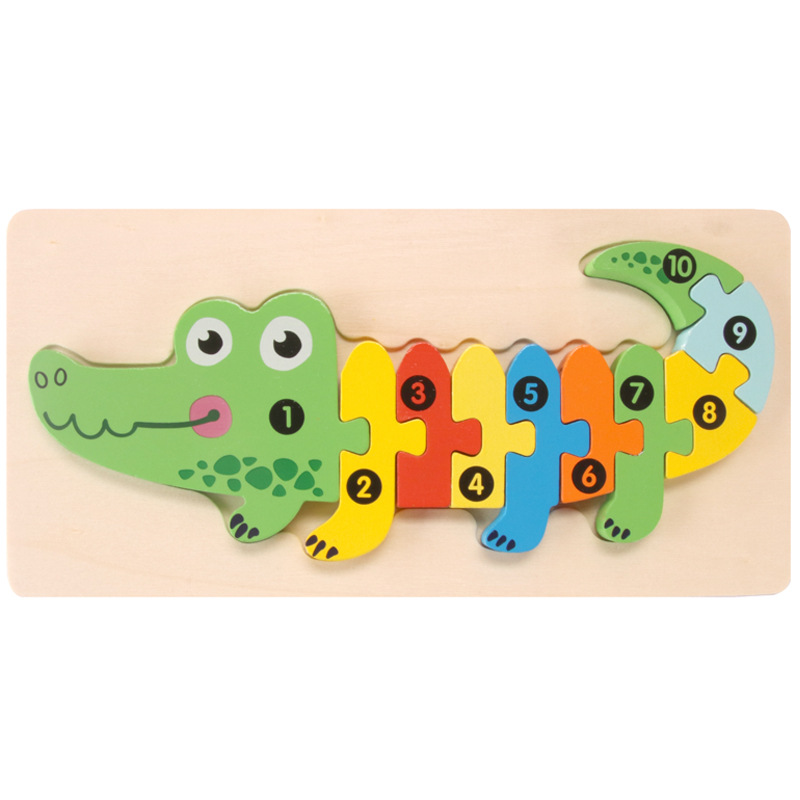 3D Stereoscopic Montessori Wooden Puzzle Cartoon Dinosaur Animal Shape Color Cognitive Educational 8