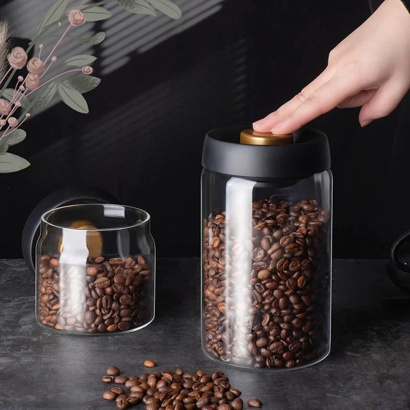 Transparent Glass Coffee Beans Storage Jars Vacuum Sealed Tank Airtight Food Storage Household Mois 4