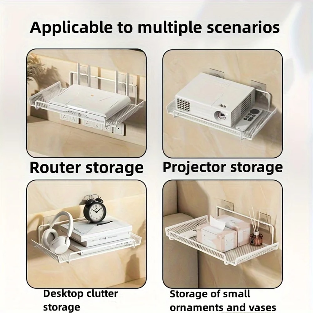 No-Drill Stainless Steel Wall-Mounted Router Shelf, Space-Saving Organizer for TV Top Boxes, Keys, Small Living Room