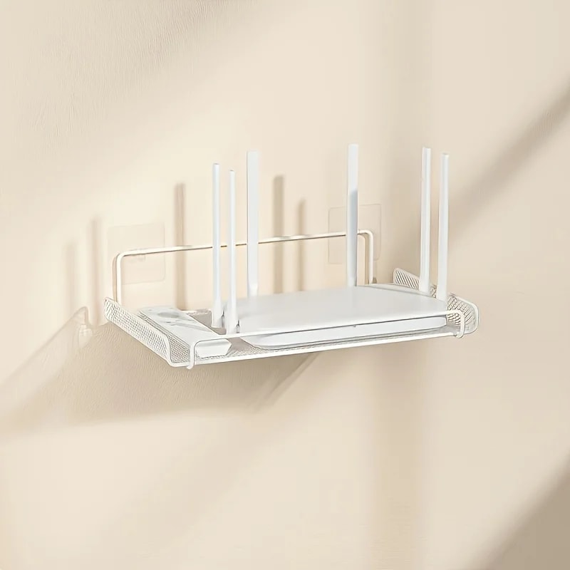 No-Drill Stainless Steel Wall-Mounted Router Shelf, Space-Saving Organizer for TV Top Boxes, Keys, Small Living Room