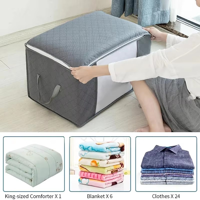 Non Woven Quilt Storage Bag Large Capacity Clothing Organizer Dustproof Portable Cotton Pouch 2