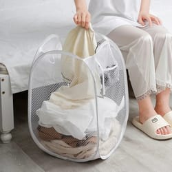 foldable mesh laundry basket pop up hamper storage bin toy organizer side pocket dorm bathroom essentials