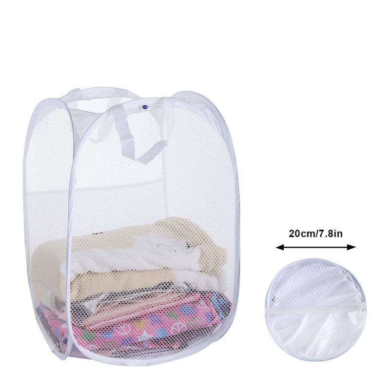 Foldable Mesh Laundry Basket Pop Up Hamper Storage Bin Toy Organizer Side Pocket Dorm Bathroom Esse 4