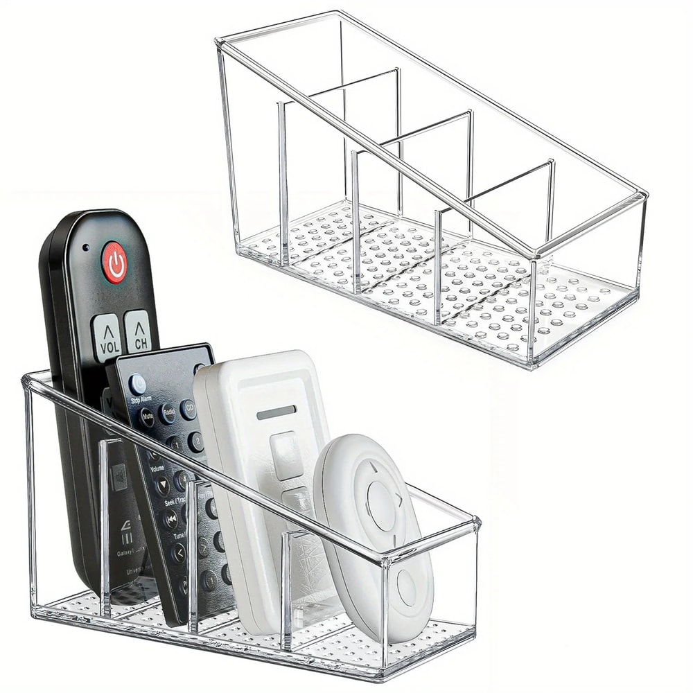 Desk Organizer With Compartments Clear Plastic Remote Control Holder For Home Office Use 0