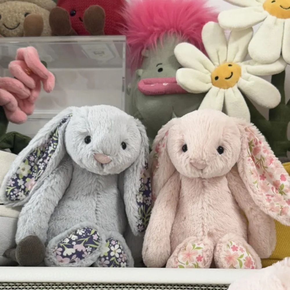 NEW Easter Rabbit Grey Plush Doll With Pink Strawberry Flower Ears Gift 1
