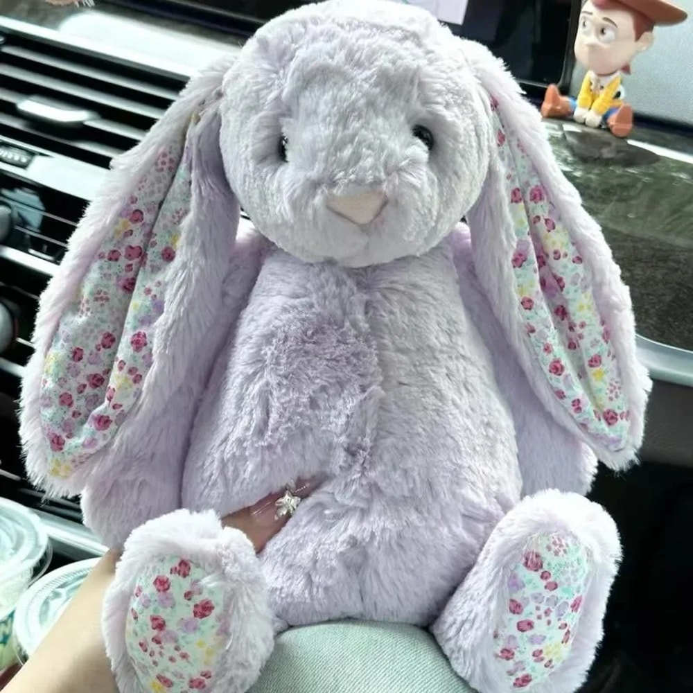 NEW Easter Rabbit Grey Plush Doll With Pink Strawberry Flower Ears Gift 4