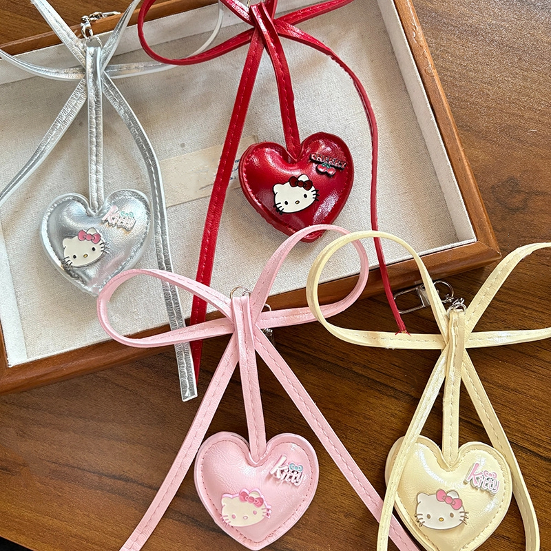 Cute Cartoon Kitten Plush Toy Keychain Heart Shaped Pendant Girl Backpack Bowknot Car Hanging Gift 1