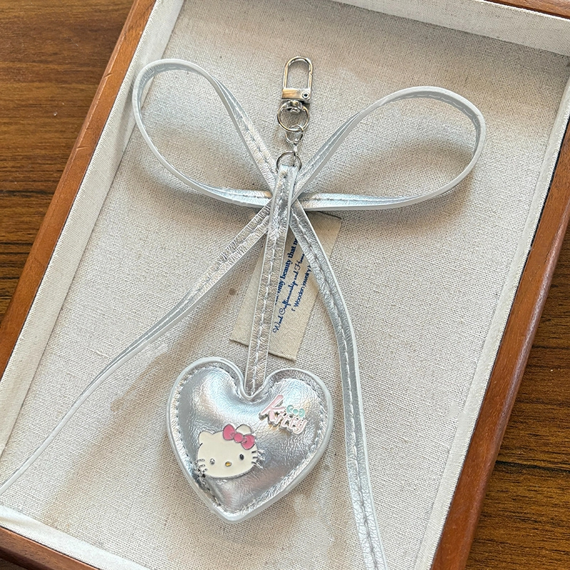 Cute Cartoon Kitten Plush Toy Keychain Heart Shaped Pendant Girl Backpack Bowknot Car Hanging Gift 3