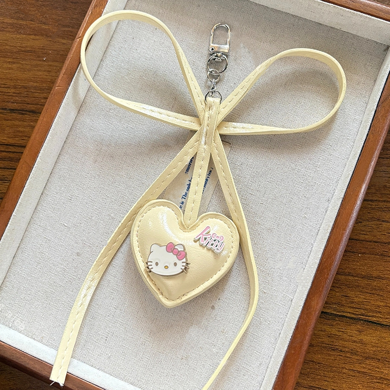 Cute Cartoon Kitten Plush Toy Keychain Heart Shaped Pendant Girl Backpack Bowknot Car Hanging Gift 4
