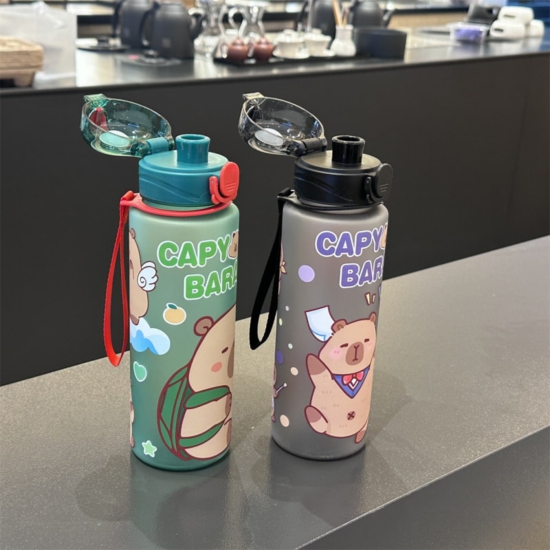 Large Capacity Sports Water Bottle Capybara Straw Cup Leakproof Plastic Water Bottle Cute Cartoon P 2