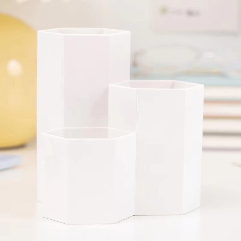 Multifunctional Desktop Storage Box Threegrid Pen Holder Makeup Brush Stationery 5