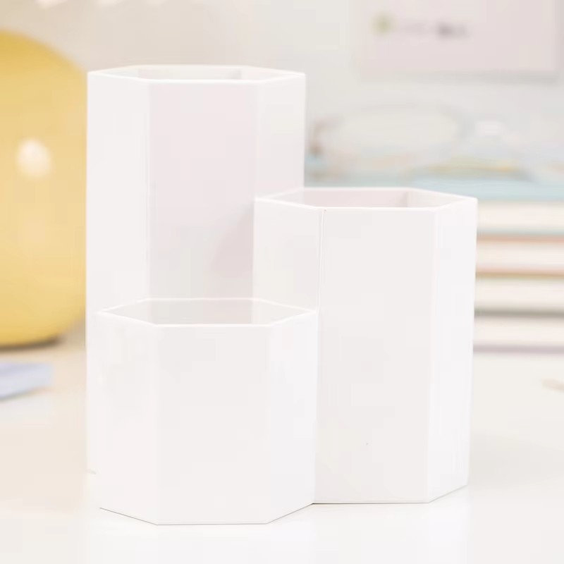 Multifunctional Desktop Storage Box Threegrid Pen Holder Makeup Brush Stationery 5
