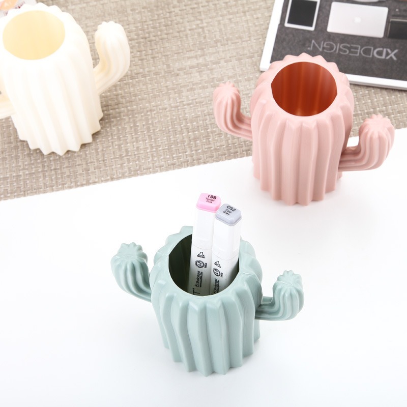 Multifunction Desk Cactus Pen Holder Brush Pot Office Storage Box For Students 2