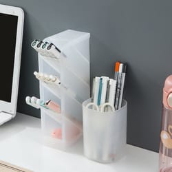 large capacity matte transparent plastic pen holder for desk organization and stationery storage for students