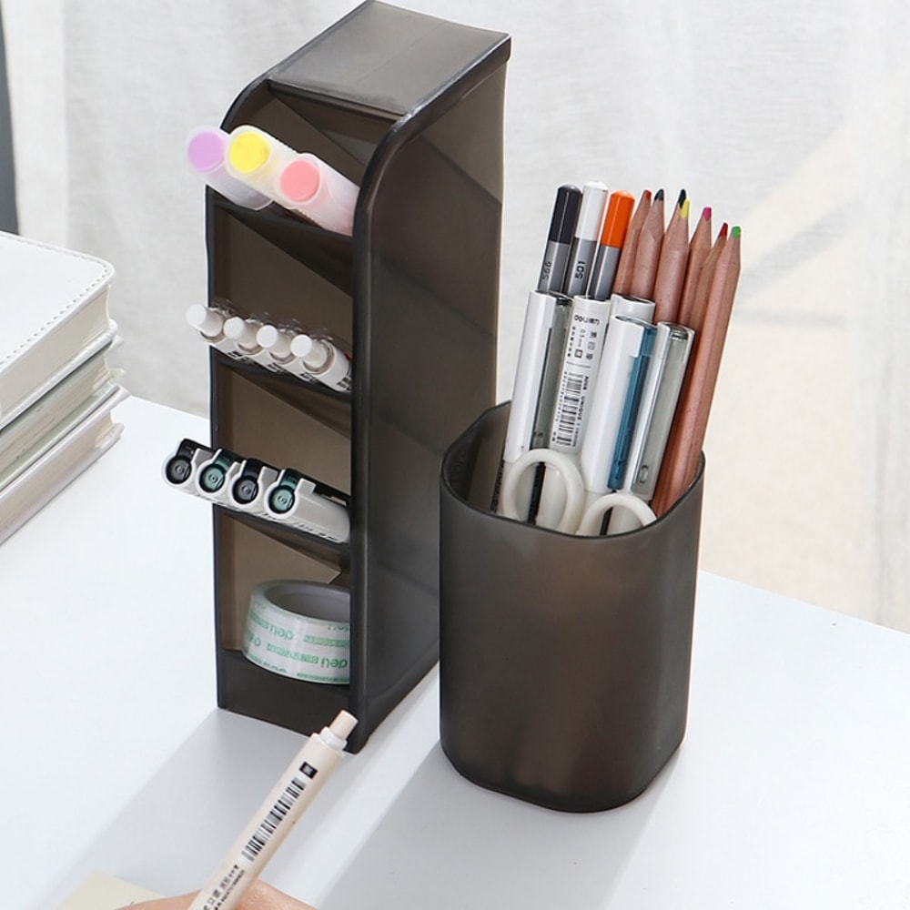Large Capacity Matte Transparent Plastic Pen Holder For Desk Organization And Stationery Storage Fo