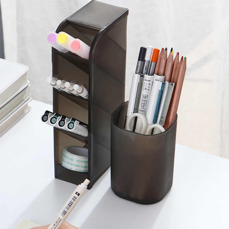 Large Capacity Matte Transparent Plastic Pen Holder For Desk Organization And Stationery Storage Fo