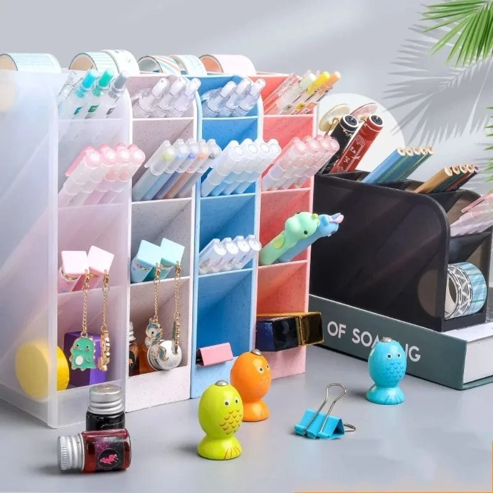 Macaron Color Grid Desktop Organizer Pen Holder Pencil Makeup Brush Storage Box School Stationery 1