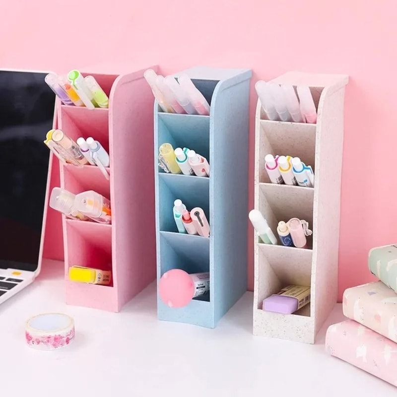 Macaron Color Grid Desktop Organizer Pen Holder Pencil Makeup Brush Storage Box School Stationery 2