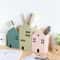 Wooden Pen Holder Cartoon House Storage Box for Stationery Makeup Brushes Student Desktop Organizer