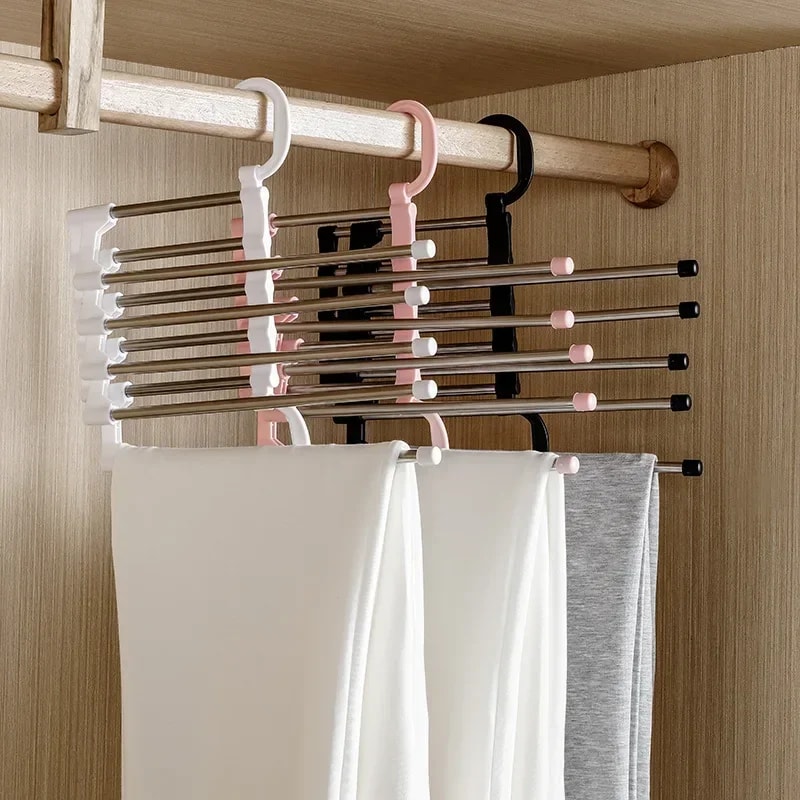 Folding Pants Hanger Stainless Steel Tie Hanger Clothes Rack Tongs Clothes Hangers Bedroom Closet Organizer Pant Rack