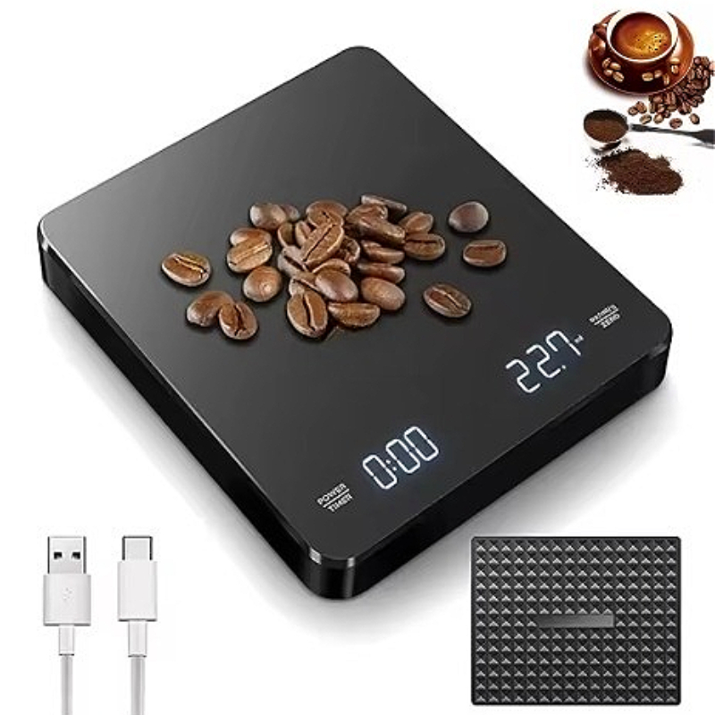 Digital Coffee Scale With Timer LED Display Silicone Pad USB Charging Electronic Coffee Scale Home 0