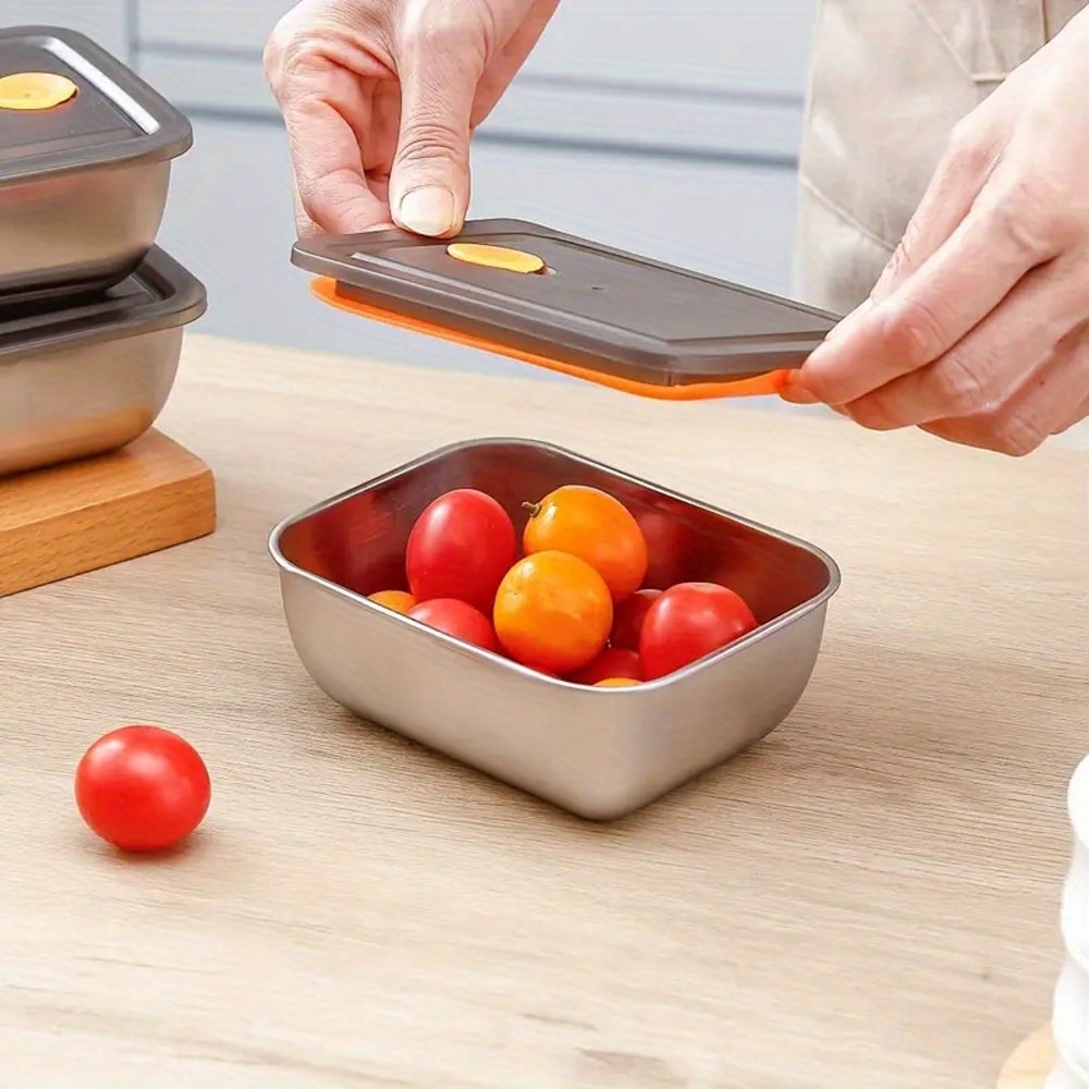 Stackable Stainless Steel Food Storage Containers Set BPAFree Leakproof Thickened For Pantry Fridge 3