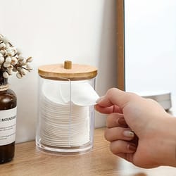 clear acrylic makeup organizer makeup cotton pad holder round makeup swab organizer box