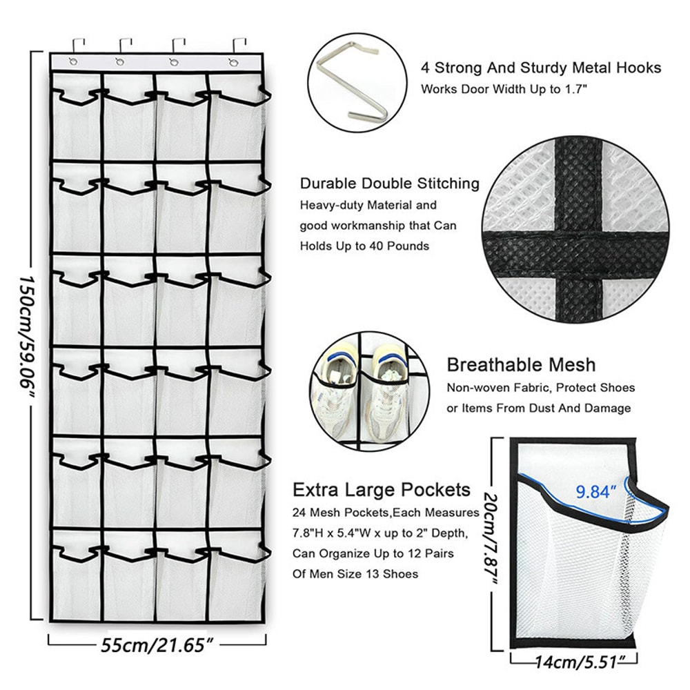 24 Mesh Pocket Wall Mounted Door Back Organizer For Shoe Storage Space Saver Rack 2