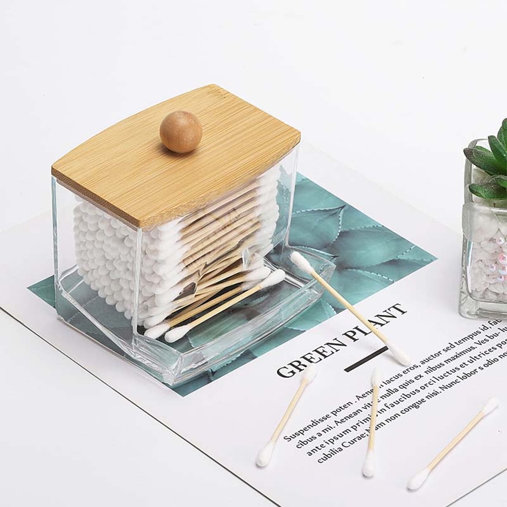 Bathroom Storage Container With Lid Cotton Swab Holder Dispenser And Organizer Art Supply Storage B 4