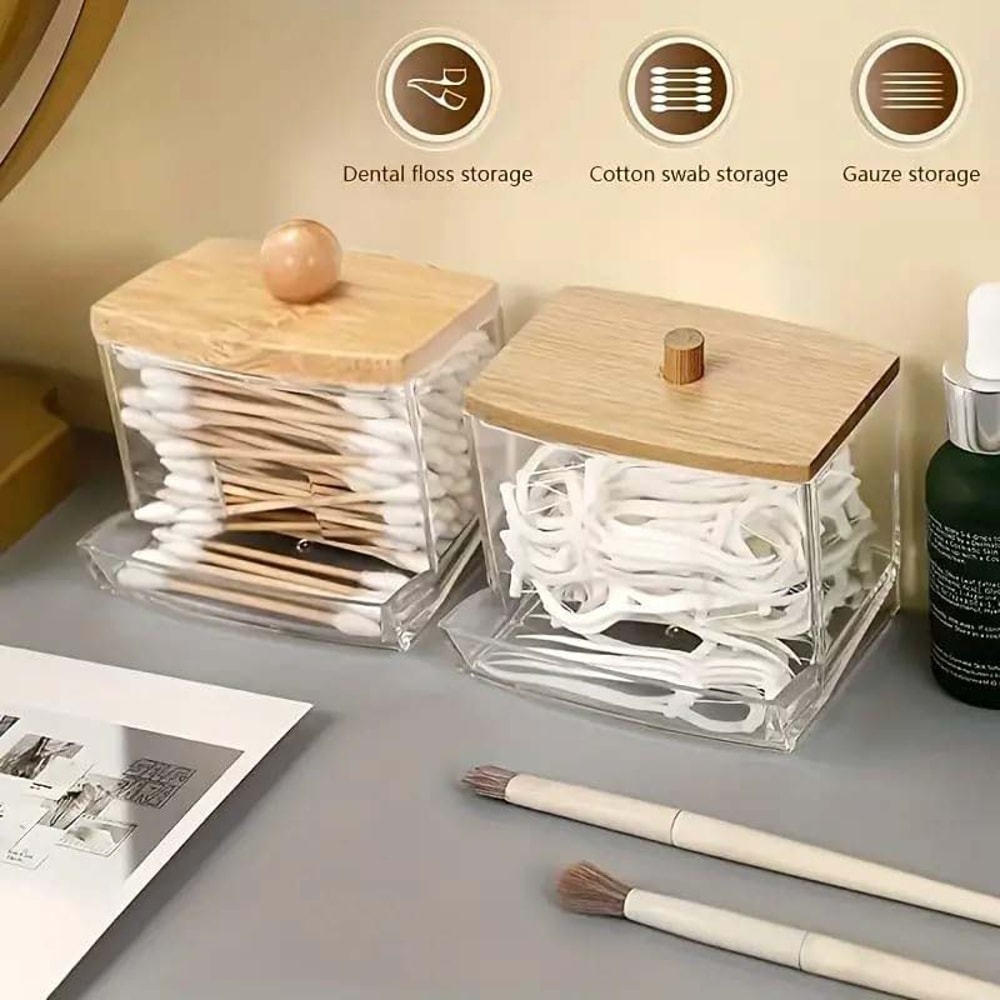 Bathroom Storage Container With Lid Cotton Swab Holder Dispenser And Organizer Art Supply Storage B 1