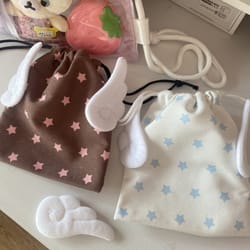 canvas cosmetics bag with star pattern dustproof storage rope drawstring fashionable portable pocket