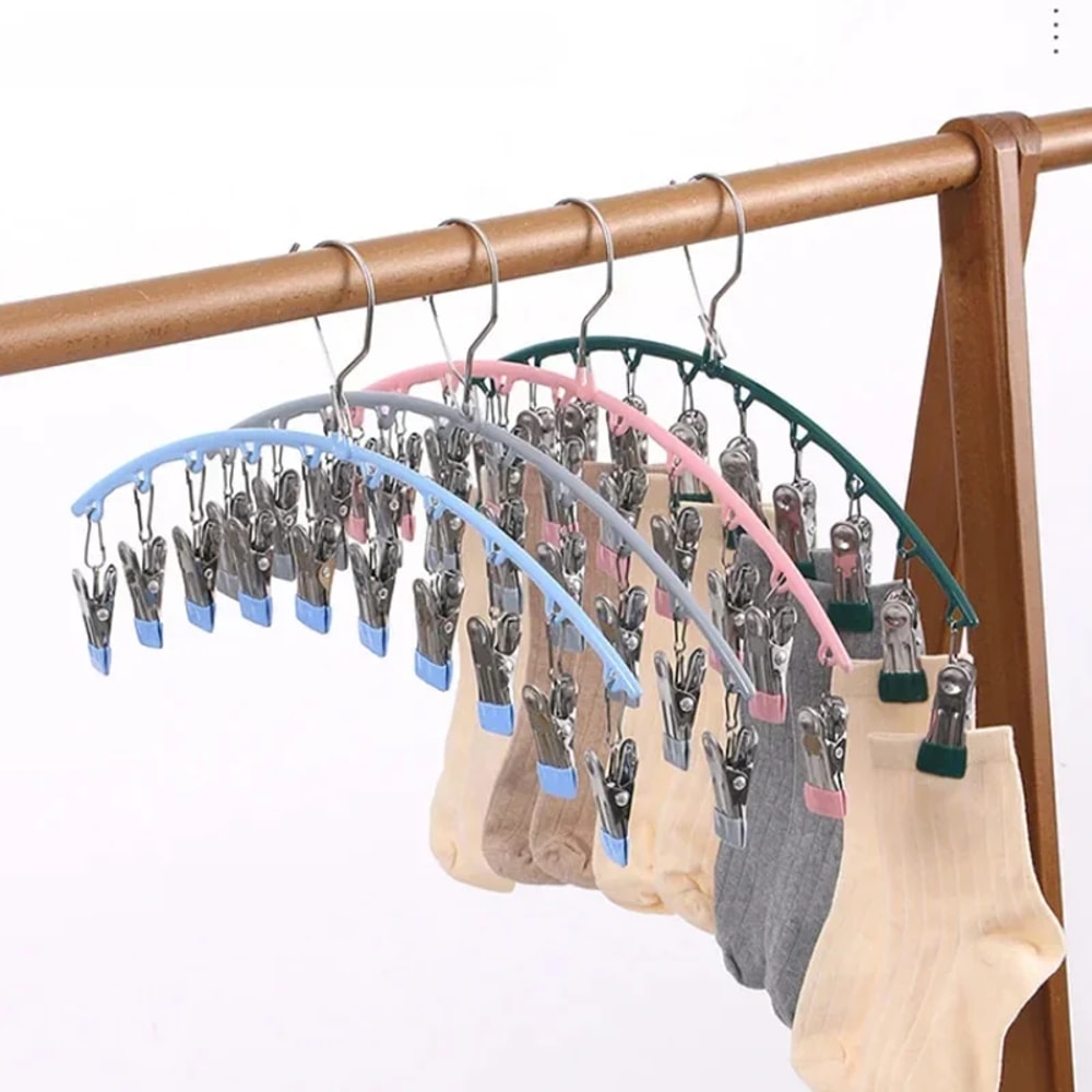 Stainless Steel Sock Drying Rack With Clips Nonslip Clothes Rack Underwear Clip Towel Hanger Windpr 2