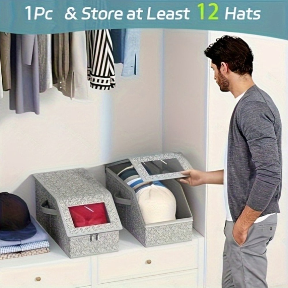 Foldable Fabric Closet Organizer Dustproof Baseball Cap Storage Box Stackable Container For Hats Cl 3