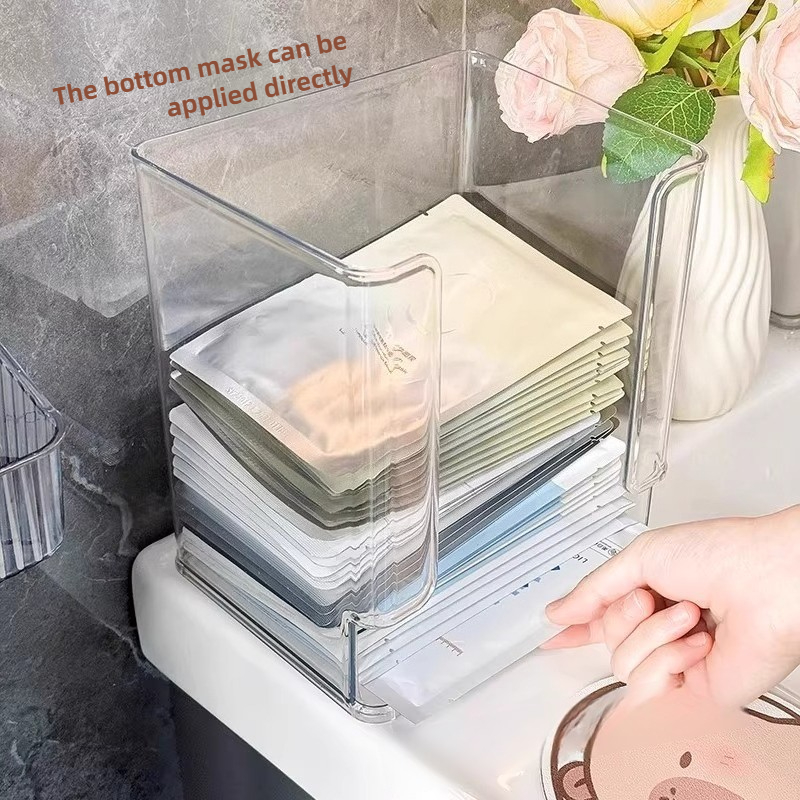 Large Capacity Transparent Organizer Acrylic Mask Storage Box Desktop Shelf For Skincare Cosmetics 4