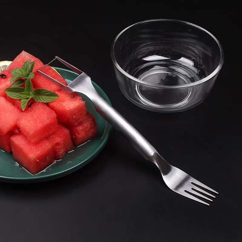 Portable 2In1 Watermelon Fork Slicer Multipurpose Cutter Knife Stainless Steel Fruit Cutting Tool 5