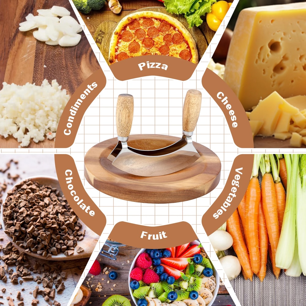 Stainless Steel Rocker Chopper Kitchen Pizza Knife Slicer Cutter Bending Double Blade Vegetable Mea 3