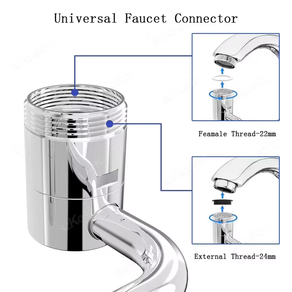 Stainless Steel Kitchen Faucet Extender Rotating Sink Accessory Splash Proof Universal Dualmode Bat 2