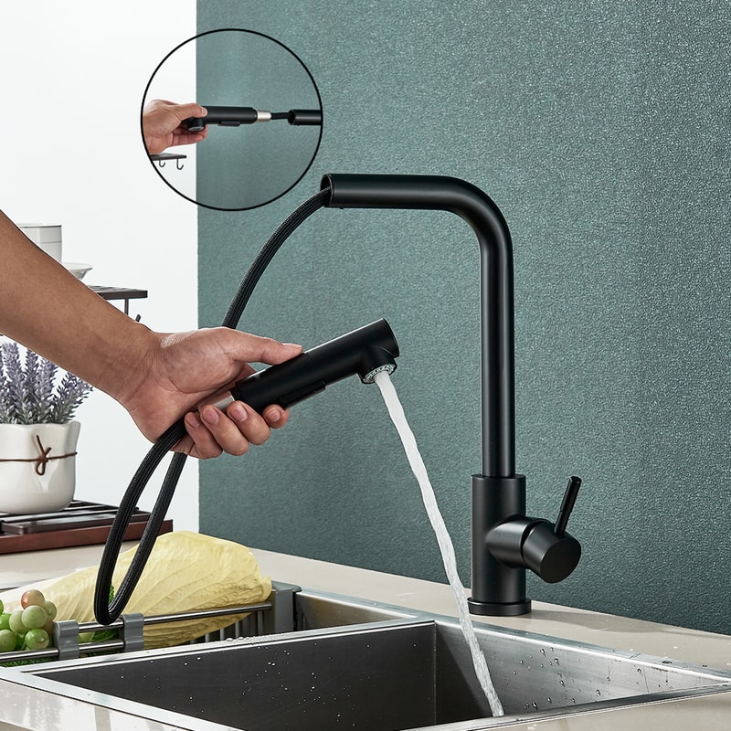 Stainless Steel Pull Out Kitchen Sink Faucet Hot Cold Water Mixer Tap With Two Mode Stream Sprayer 1