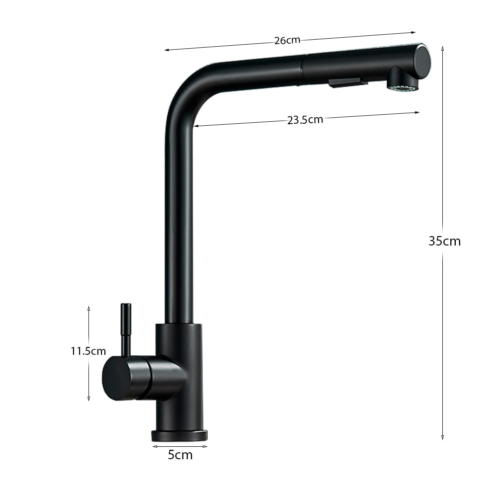 Stainless Steel Pull Out Kitchen Sink Faucet Hot Cold Water Mixer Tap With Two Mode Stream Sprayer 6