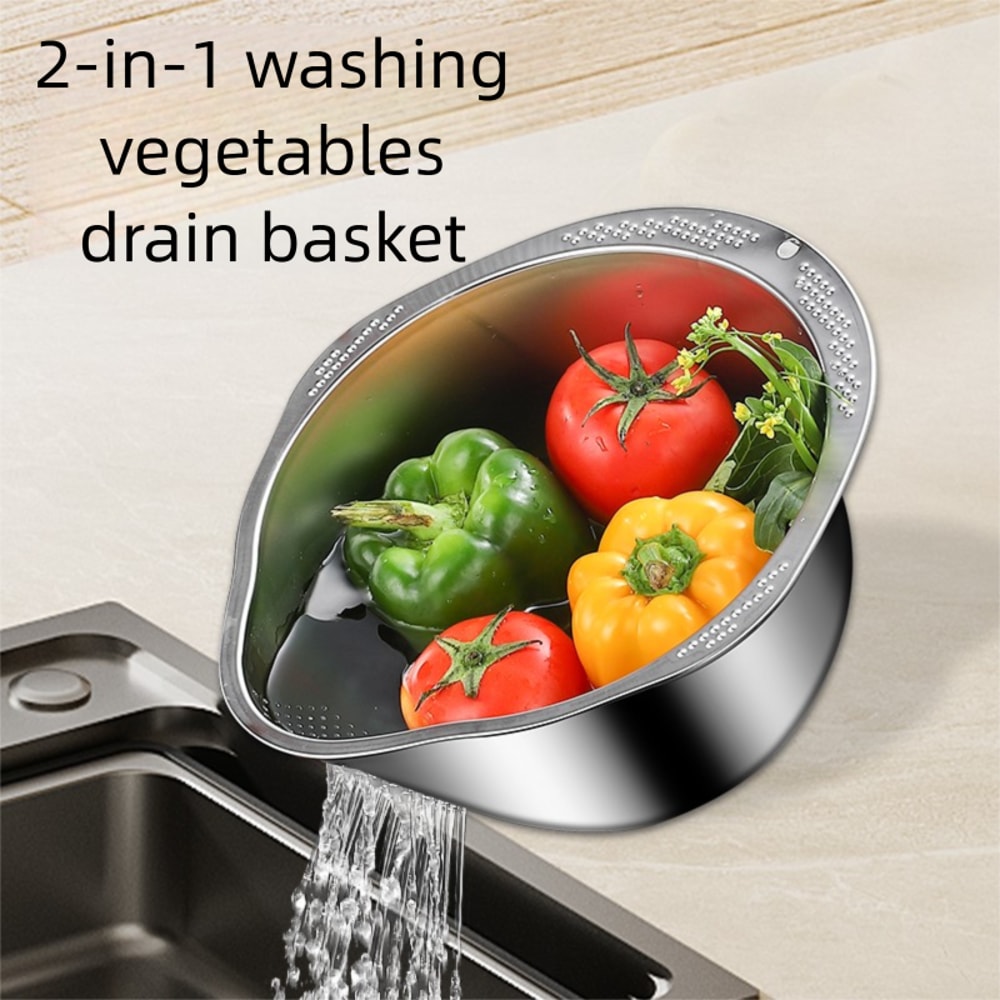 Rice Washing Bowl Stainless Steel Strainer Colander For Rice And Fruit Vegetable Cleaning 1